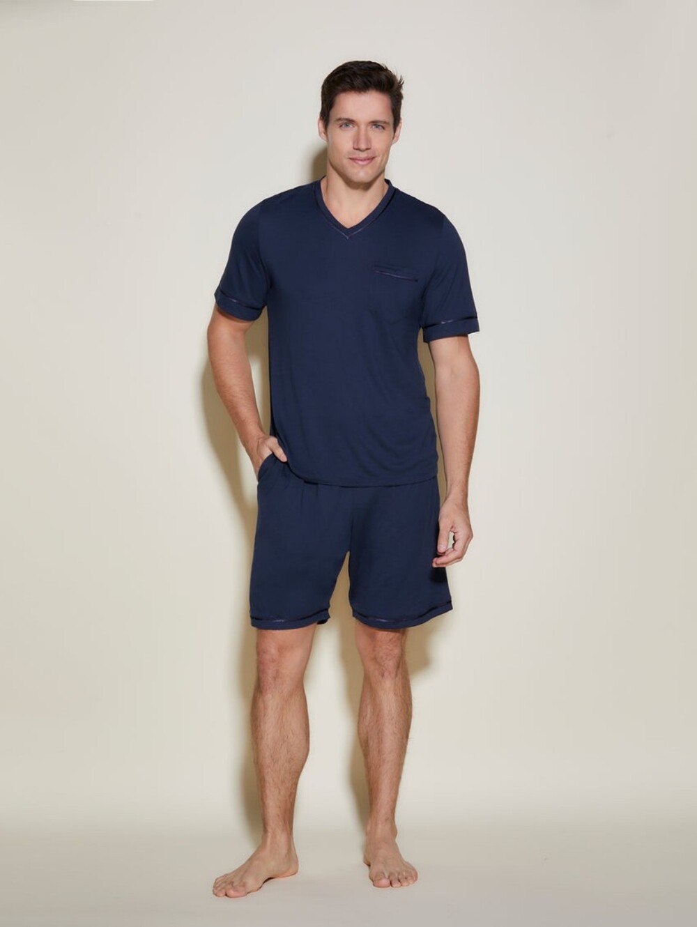 Cosabella Men's Navy V-Neck Short Sleeve Lounge Set